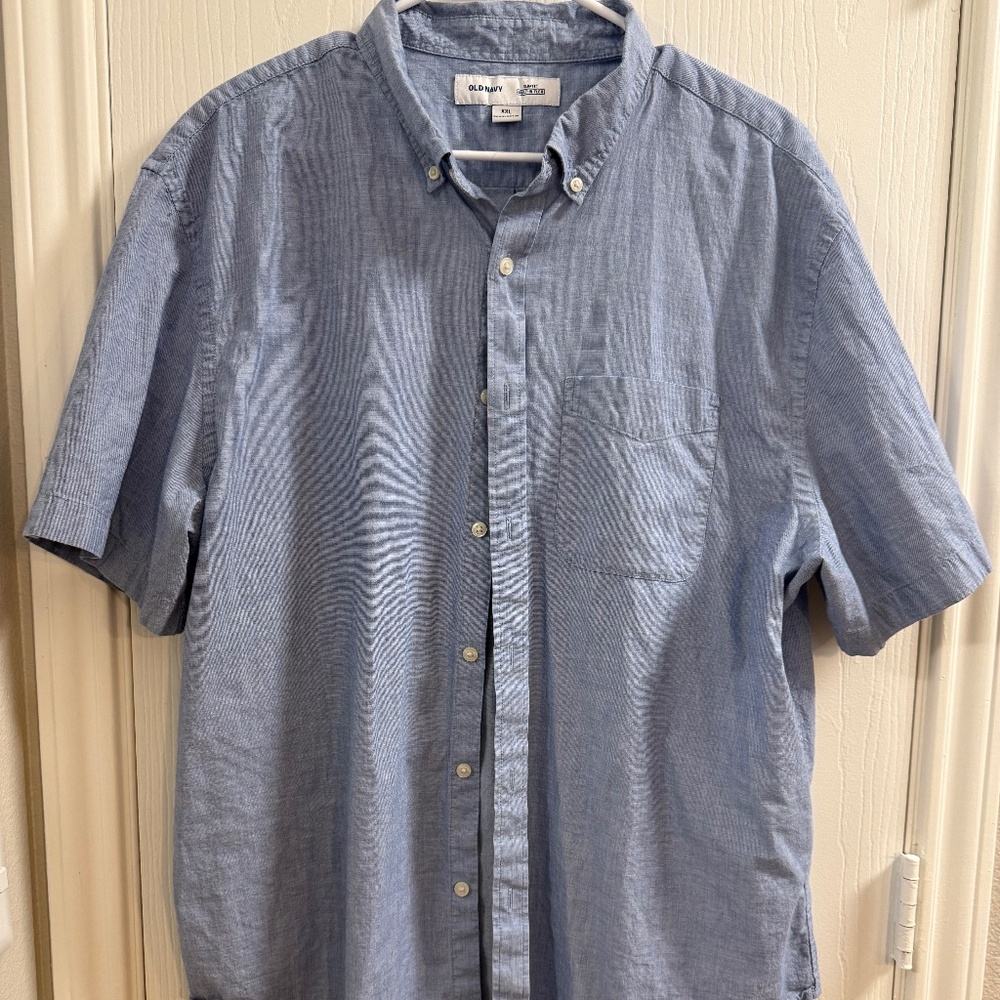 Old Navy Built-In Flex Chambray Shirt Slim Fit Short Sleeve - XXL